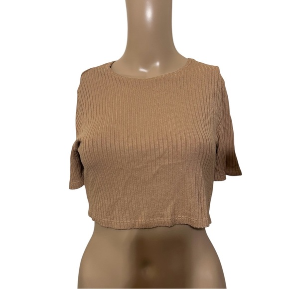Reformation Tan Ribbed Crop T-Shirt - Picture 3 of 5